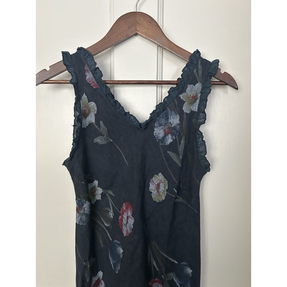 Angela Mara Floral Linen Ruffle Sheath Dress Womens Size Small Blue Romantic - Picture 2 of 8